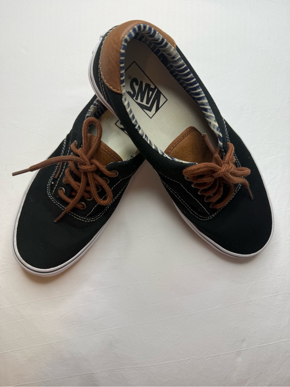 Vans Men’s Black Canvas Sneakers with Brown Accents